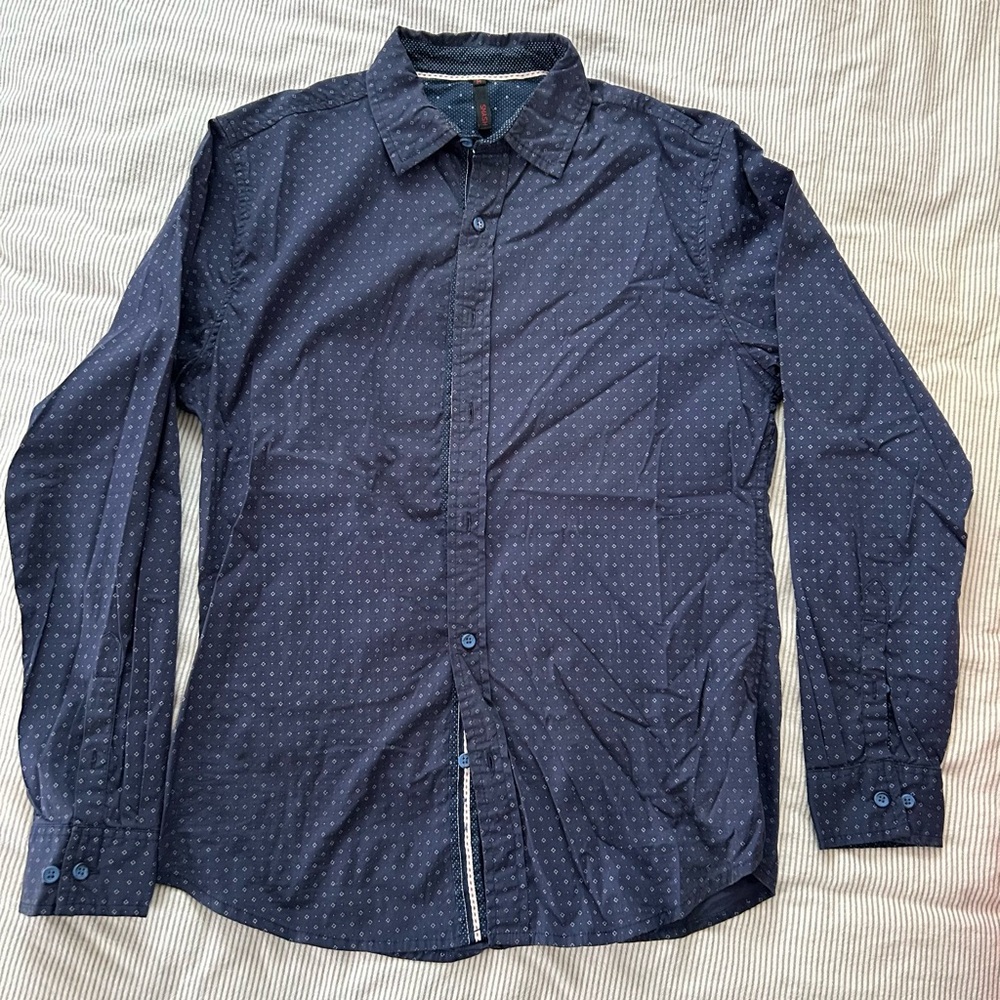 Boys Navy Blue Patterned Shirt